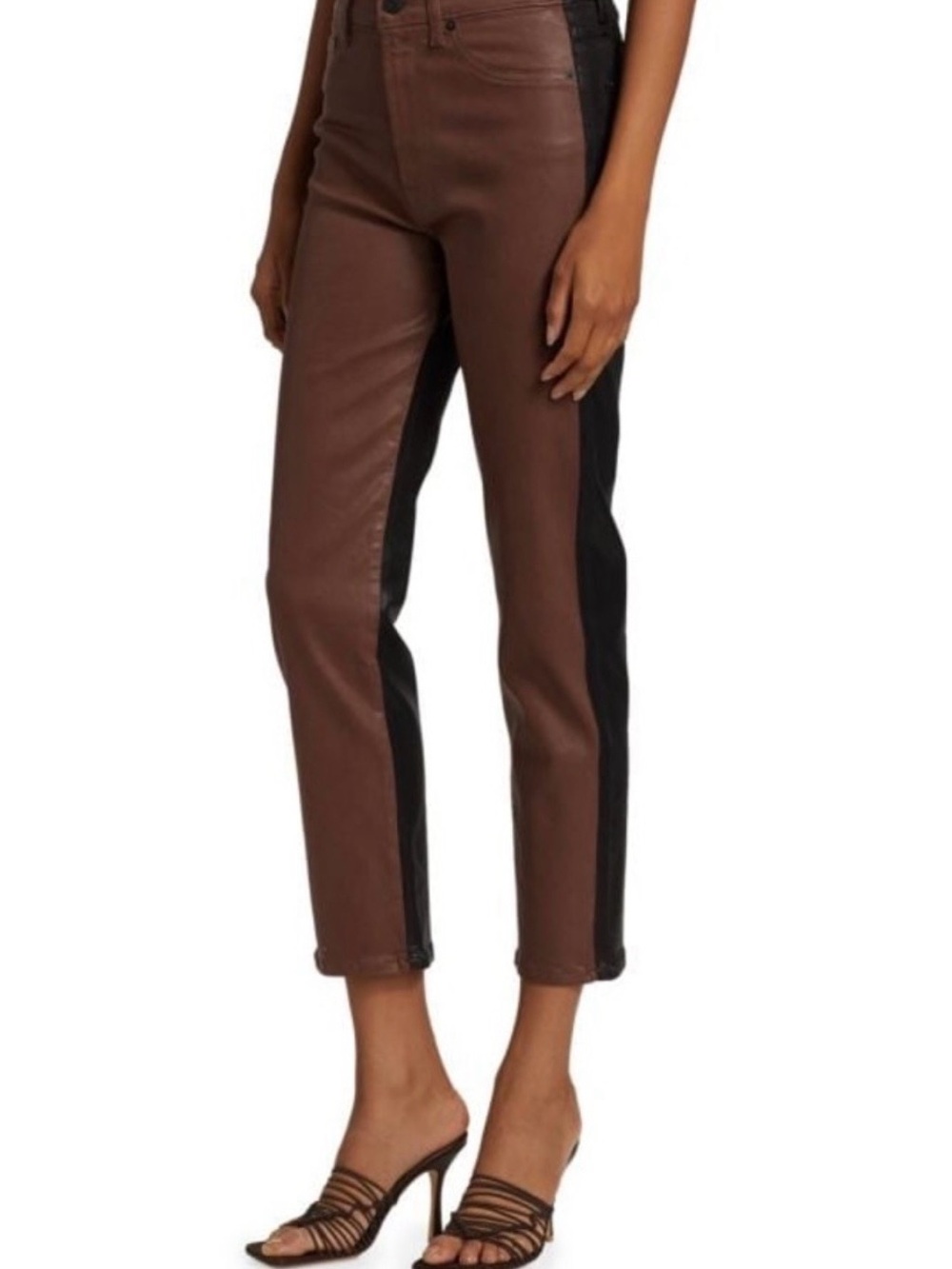 7 For All Mankind Two-Tone Straight Cropped Pants Brown Black, 27